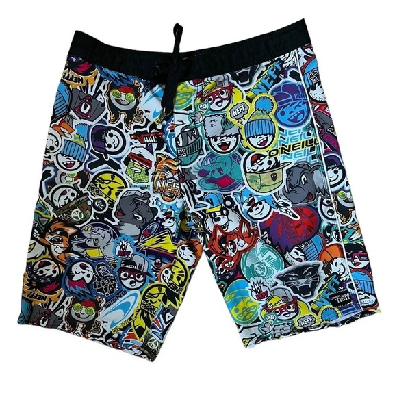 ONEILL x NEFF Graffiti & Faces Board Shorts Size 31 - Picture 1 of 6